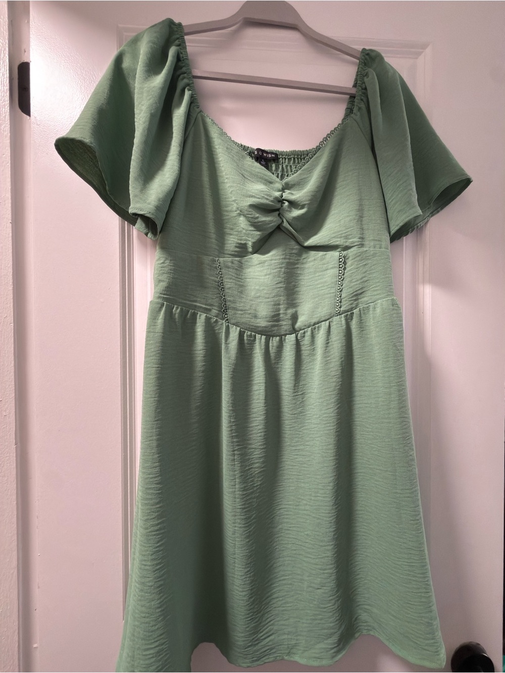 Wish Mint Green Knot-Front Mini Dress
